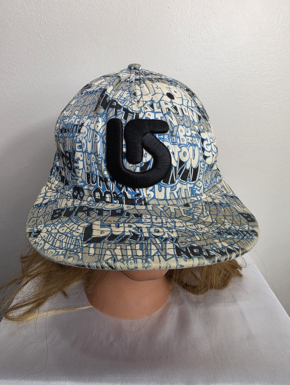 Blue and Cream Graffiti Print Snapback Hat